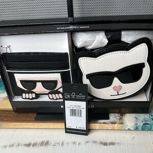 Karl Lagerfeld Kids Cat Coin Purse and Card Holder - Black, White, Pink